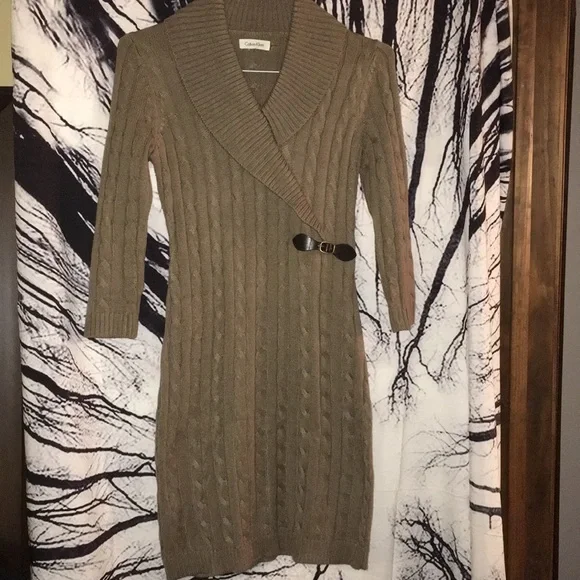 calvin klein brown sweater dress Karlie Rib Knit Sweater Dress - Brown main image 1